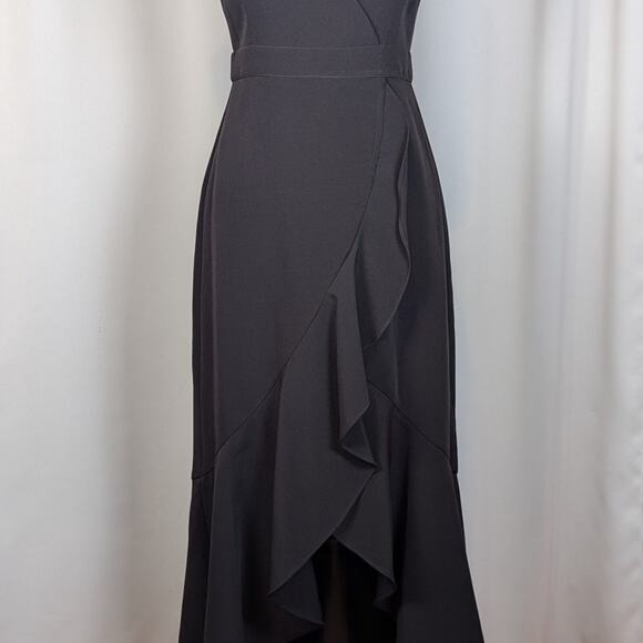 Laundry by Shelli Segal Ruffled High Low Midi Dress Gown Black Size 6 - Picture 13 of 16